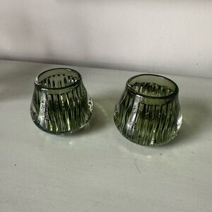 Vintage ribbed green glass votive holders set of 2